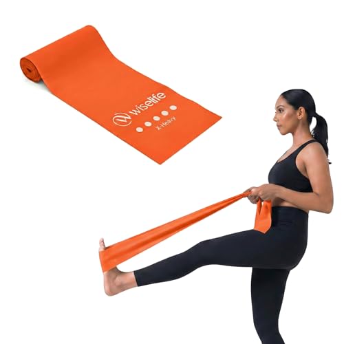 Image of WiseLife Professional Latex Resistance Band (Light) - 100% Natural Latex for Stretching, Strength Training, Warm-Up, Yoga & Home Workouts (Orange)