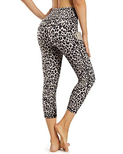 Styleword Women's Leopard Pattern Print Yoga Leggings High Waist 4 Way Stretch Training Athletic Pants With Pocket(Leopard Capris-097A 20Inch,L) #TOP2