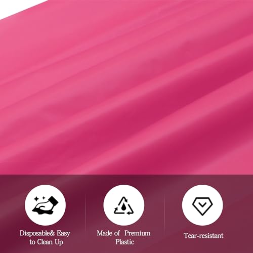 Image of tujol Hot Pink 6 Pack Plastic Table Cloth 54 inch x 108 inch, Disposable Tablecloths Rectangle Table Cover, Plastic Tablecloths for Parties