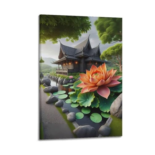 Poster fleur de lotus moderne déco murale chambre adulte toile 50x75