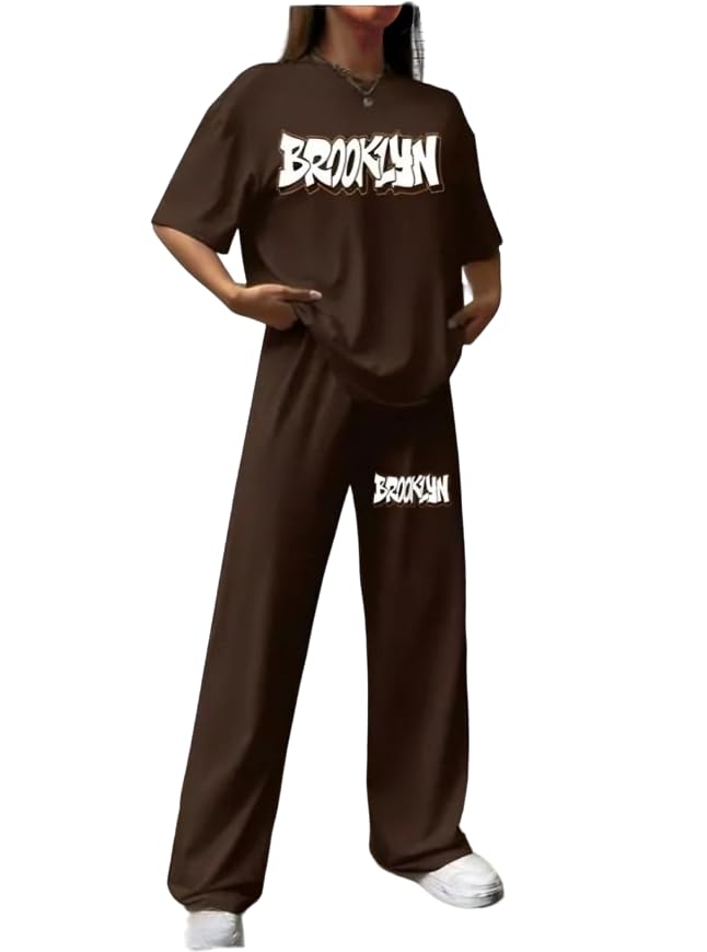 Image of My Swag Womens Co-Ords Set Casual T Shirt & Trouser Loose-Fit Printed Pajama Set for Women & Girls