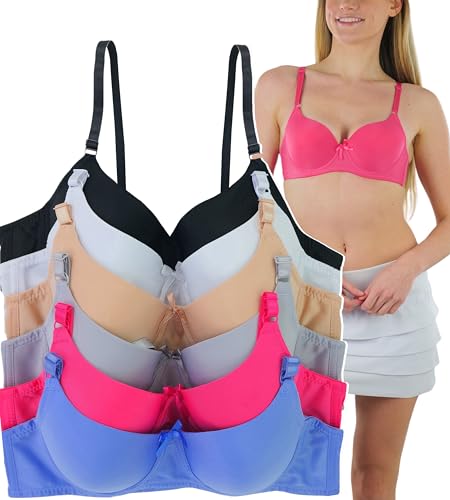 Image of ToBeInStyle Women's Pack of 6 Padded Assorted Styles Supportive Bras Cup Size - A to DDD