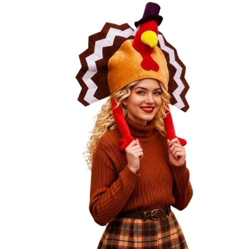 Adult Thanksgiving Turkey Hat Dress Up Costume Hats Holiday Accessories | Funny Thanksgiving Turkey Hat, Lightweight Novelty Headwear for Thanksgiving Dress Up Party, Role Play and Carnival Cosplay - image 1