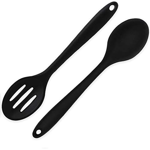 2 Pieces Silicone Nonstick Mixing Spoons, BPA Free and Food Grade Serving Cooking Spoon, High Heat Resistant to 480°F, Hygienic Design Slotted and Solid Spoons for Mixing and Serving Cover