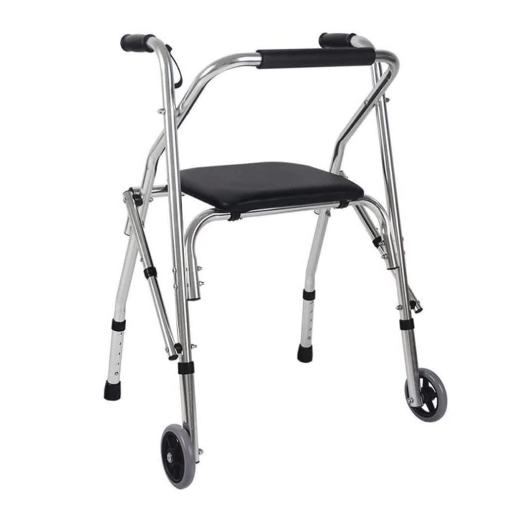 Andador plegable de dos botones con respaldo de asiento y ruedas Andador rodante ligero de aluminio para movilidad para personas mayores y adultos