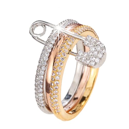 Stackable Rings for Women Non Tarnish, 3PCS Detachable Cubic Zirconia Rings with CZ Safety Pin, Dainty Engagement Promise Statement Band Ring Set, Size 5-12 Jewelry Gift for Famale