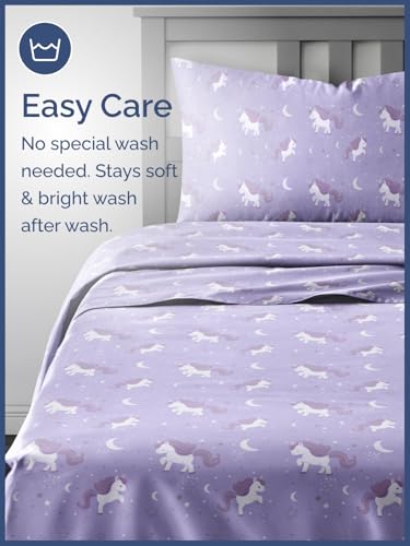 Image of Kids Full Unicorn Purple Bed Sheets - 4 Piece Kids Unicorn Purple Sheet Set | Unicorn Purple Themed Bedding, Ultra-Soft, Cute & Cozy, Breathable & Machine Washable, Bed Set for Boys, Girls & Teens, Comfy