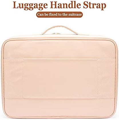 ROWNYEON Makeup Bag Organiser 14.1" Clear Cosmetic Case Travel Makeup case Portable Beauty Box Makeup Artist Storage Bag with EVA Adjustable Compartments for Toiletry Accessories, Pink Medium
