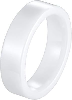 Promise Rings for Men, Ceramic 6MM Simple Band Wedding Ring, White/Black