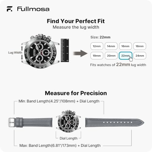 Image of Fullmosa 22mm Quick Release Leather Watch Band for Garmin Samsung Galaxy | Strap for Garmin Vivoactive 4 45mm,Garmin Venu 4(45mm) /Venu 3 /Venu 2,Samsung Galaxy Women Men, Grey&Silver Buckle