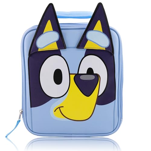Fast Forward Bluey Lunch Box for Kids | PU Leather Insulated Lunch Bag Lunch Box for Boys Girls Unisex Toddlers | Bluey Blue Reusable Lunchbox