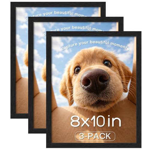 Image of Picrit 8x10 Picture Frame 3 Pack, Wall Mount & Tabletop Display, Black