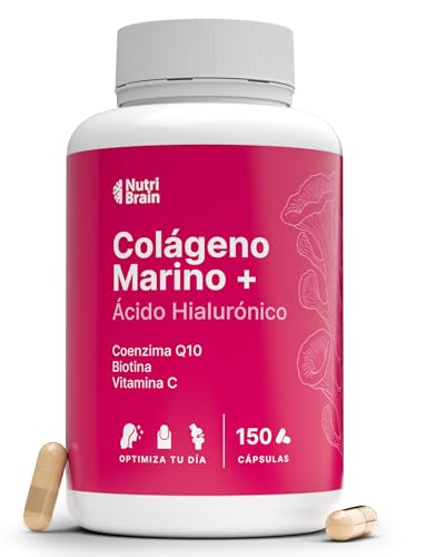 Colágeno Marino Hidrolizado Puro con Ácido Hialurónico, Vitamina C, Coenzima Q10 y Biotina - 150 Cápsulas, 5 Meses - Alta Biodisponibilidad - Péptidos Tipo I - Articulaciones, Piel, Pelo y Uñas