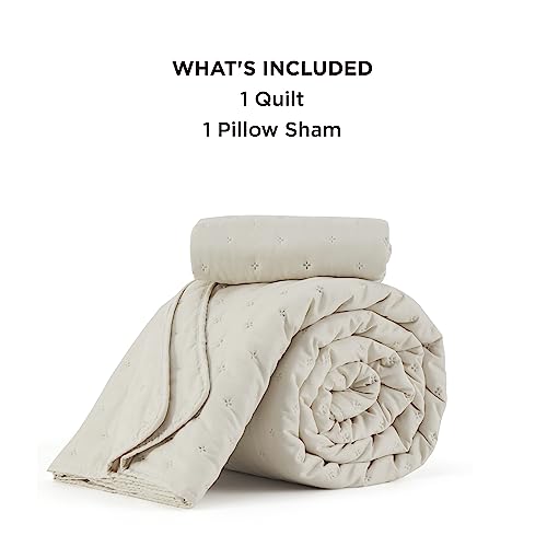 Image of Bedsure Twin Quilt Set - Ultra Soft Twin XL Quilt Bedding Set for Modern Farmhouse Bedroom Decor, Lightweight Comforter with 1 Pillow Sham, Light Beige Summer Bedspread Coverlet 68x86 Inch | Stitch-Free Quilting