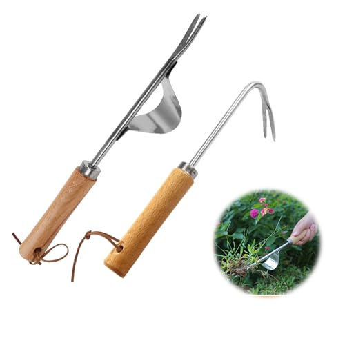 MIYUANGKJ Hand Weed Remover Tool Weed Puller with V-Shape Hook, Garden Weed Puller with Long Handle Stainless Steel Deep Root Weeder Tools Manual Gardening Weed Picker Tool for Patio Crack Lawn