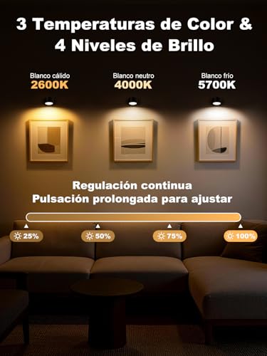 Apliques pared interior sin cable para evitar obras, pack de 2 lamparas negras regulables de 360° 3