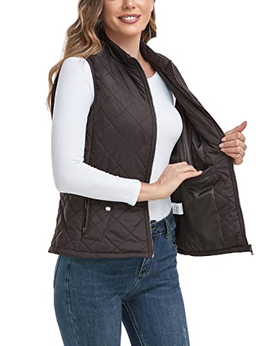 LONGKING Women's Outwear Quilted Gilet, NEW Upgraded Women's Outwear Vest With One Inner Pocket - Stand Collar Lightweight Zip Quilted Vest for Women