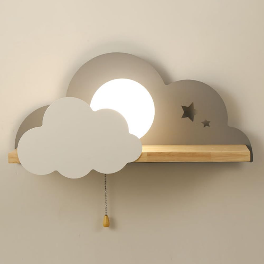 HYJAUSXB Cute Cloud Wall Sconce Light with Pull Cord Switch, Nursery ing for Baby Boys' and Girls' Bedroom, White Globe Glass Lamp E27 Hardwired Sconces