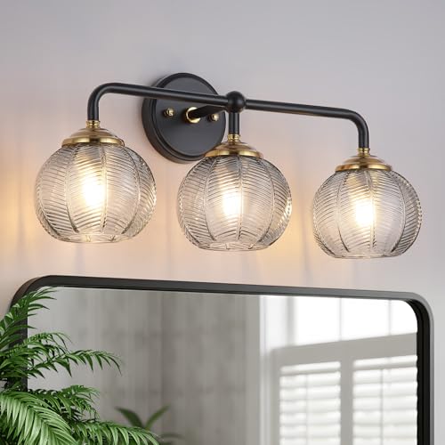 Mecgirn Bathroom Vanity Light Fixtures, 3-Light Smoky Gray Glass Shade,