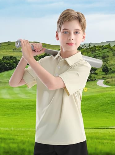 Image of Polo Shirts for Boys Golf Polo Shirt Short Sleeve Boys Performance Polo Dry Fit Stretch Collared UPF50+ Kids Golf Shirts