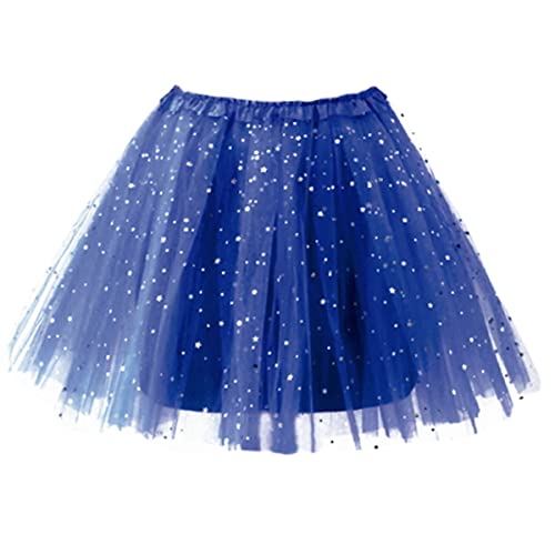 Tutú Mujer Azul Oscuro Falda Baile de Tul con Purpurina Estrellas Ballet Danza【Talla Adulto Longitud 40 cm】 Tutús Colores para Fiestas de Disfraces Princesas Hadas Unicornios Bailarinas
