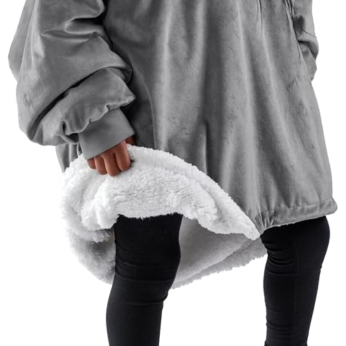 Image of Bare Home Wearable Blanket Hoodie - Soft Plush Sherpa - Warm and Cozy - Oversized Wearable Blanket