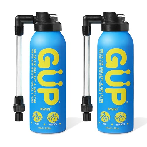 G U P Kwiki Quick Fix Tire Sealant and Inflator 2 Pack | Instantly Seals and Inflates Tubeless or Tubed Tires for Mountain, Road, Gravel Bikes | Hose Top Adapter for Schrader and Presta Valves