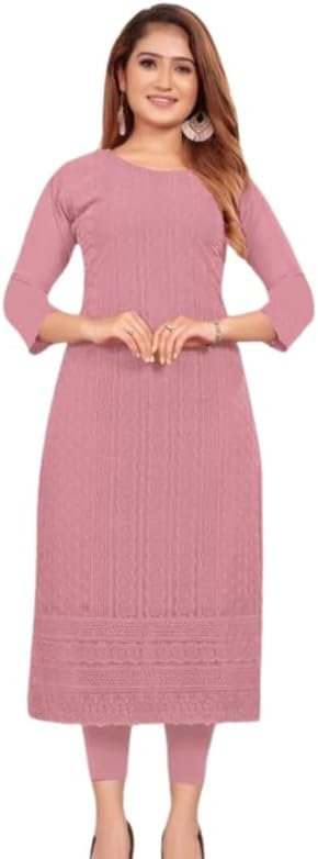 Women's Georgette Straight Chikankari Embroidered Kurti