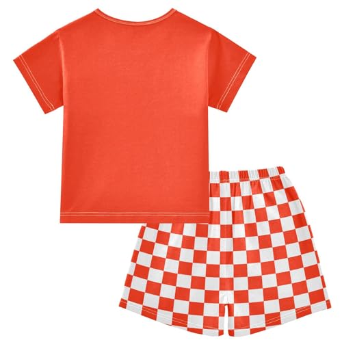 Checkerboard Plaid Yellow Pajama Set Short Sleeve Sleepwear Soft Pajamas Shorts Sets Cotton PJS 5Y2