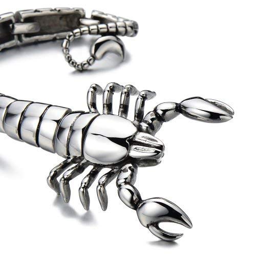 COOLSTEELANDBEYOND Men's Polished Stainless Steel Scorpion Bangle #TOP29