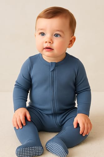 Image of O2Baby Baby Boys Girls Organic Cotton Zip-Front Sleeper Pajamas, Footed Sleep 'n Play