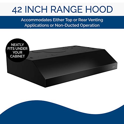 Broan-Nutone Bcsd142Bl Glacier Range Hood With Light, Exhaust Fan For Under Cabinet, Black, 42-Inch #TOP5
