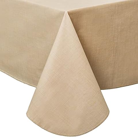 LIBERECOO Vinyl Tablecloth with Flannel Backing Solid Color Champagne Table Cloth 60x60 Inch Square, Stain-Resistant Table Cover for Home Dining and Outdoor Cover