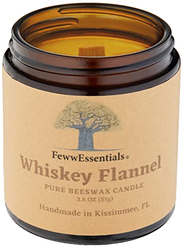 Fewwessentials - 100% Pure Beeswax + Essential & Natural Oil Aromatherapy Candles| Wicks Made With Wood|3.8 Oz|Amber Jar - Whiskey Flannel #TOP2