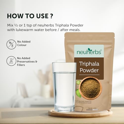 Image of Neuherbs Organic Triphala Powder 100g | Ayurvedic Triphala Churna for Digestion, Gut & Intestinal Wellness | Supports Acidity, Gas Relief, Detox & Immunity | Certified Organic Herbal Supplement