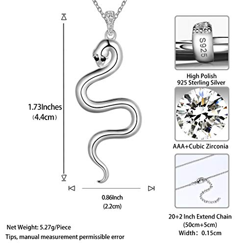 Snake Pendant Necklace Gothic Jewelry Women Girls Choker Animal Snake Necklace White Gold Over 925 Sterling Silver Snake Perpent Necklace Statement Cocktail Party Necklace For Girls And Boys Fp0145W #TOP6