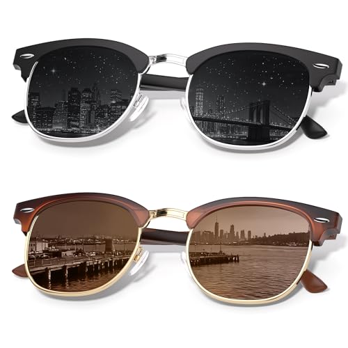 Reglaaly Polarized Sunglasses Men Women Classic Semi-Rimless UV Protection Driving, 2P-A04