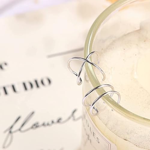 Haiaiso 4Pcs 925 Sterling Silver Ear Cuffs For Women Non Piercing Minimalist Ear Cuff Earrings Cross Double Lines Clip On Cartilage Helix Ear Cuff #TOP2