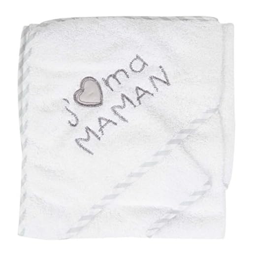 Sortie de bain, cape avec gant de toilette"j'aime maman" (Blanc gris)
