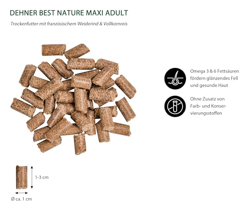 Dehner Best Nature Hundefutter Maxi Adult, Trockenfutter getreidefrei / zuckerfrei, für ausgewachsene Hunde großer Rassen, Rind / Lachs, 12.5 kg