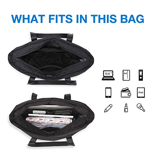 Bagsmart Women Tote Bag, Large Shoulder Bag, Top Handle Handbag With Yoga Mat Buckle For Gym, Work, School Black #TOP2