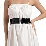 Generisch Funkelnder Breitband-Gürtel für Damen mit glänzender Metallschnalle (Black, One Size)