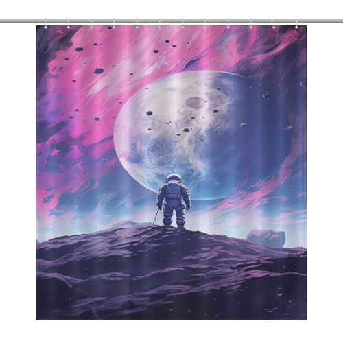 Rideau de douche astronaute imperméable 168x183 cm avec crochets de douche