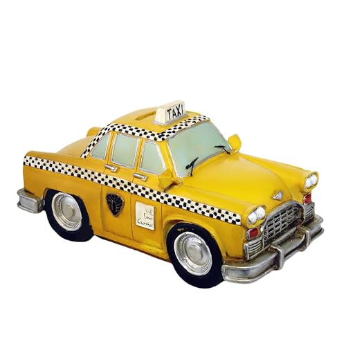 TRABEATOGA Retro Yellow NYC Classic Checkered Taxi Cab Model New York City Taxi Model Car Coin Bank Resin Money Saving Bank Penny Piggy Bank Home Table Decor
