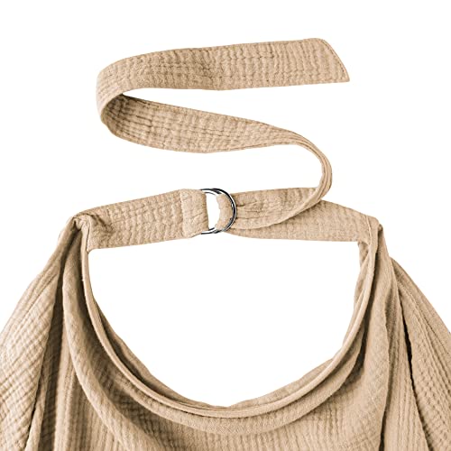 Image of Konssy Muslin Nursing Cover for Baby Breastfeeding, Breathable 100% Cotton Breastfeeding Cover with Rigid Hoop for Mother Nursing Apron, Multi-use Carseat Canopy (Camel)
