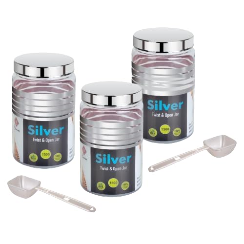 SAFE HOMES | Silver Pet Jar | 1500 Ml | Set of 3 Pcs | Transparent Jar | Air Tight | Pet Jar With 3 Spoons | Bpa Free | Food Storage Container | Kitchen Container | Steel Lid (B0D9WB588P) Amazon Price History, Amazon Price Tracker