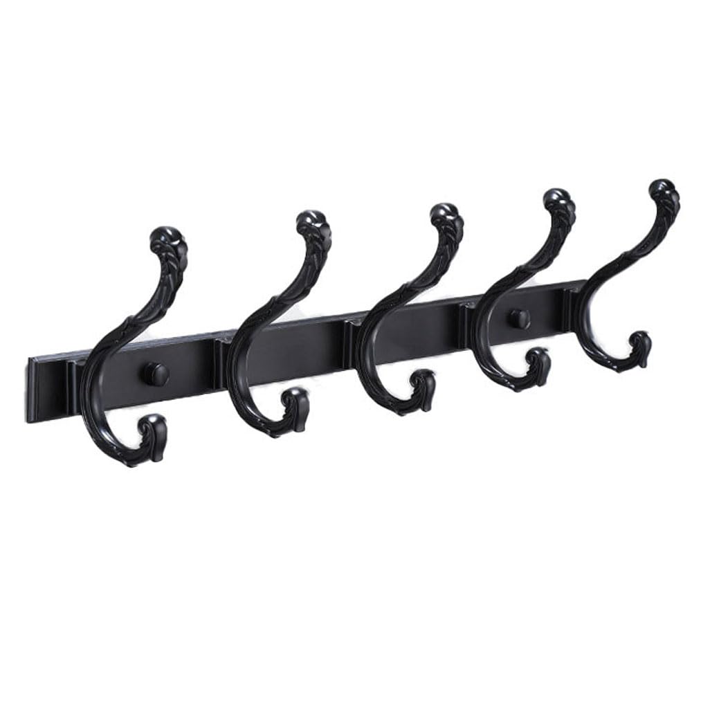 LMYSXAOZ Vintage Metal Coat Rack Wall Mount, Black 5hooks Aluminum Thickened Hooks Hanging Rail Clothes Towel Racks for Bathroom Entryway Bedroom Behind The Door 5hook