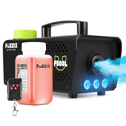 Fuzzix F503L Machine à Fumée 500 Watts avec 3 LEDs RGB - Liquide 250 mL Inclus, Facile à Transporter, Niveau de Réservoir, Idéal pour les Anniversaires, Soirées Halloween
