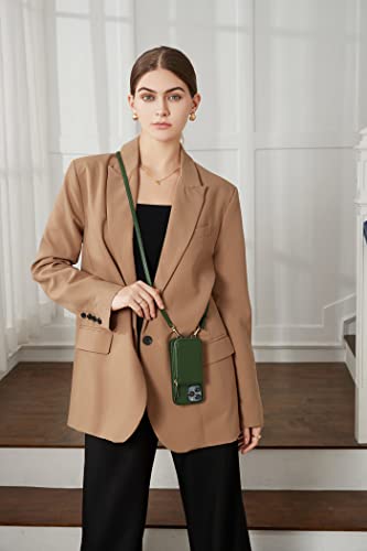 Zve Iphone 13 Pro Max Wallet Case Crossbody, Zipper Phone Case With Rfid Blocking Card Holder Wrist Strap Purse Leather Cover Gift For Women For Iphone 13 Pro Max (6.7 Inch, 2021)- Dark Green #TOP3