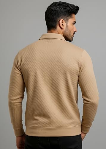 Image of Peppyzone Men's Full Sleeve Textured Polo T-Shirt with Collar | Stylish Chain Zip Tshirt for Man | Premium Polyester Lycra Stretch Fabric | Long Sleeve T Shirt for Men